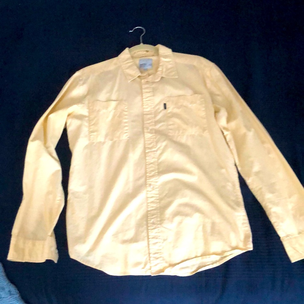 Mens WESC Med Yellow Striped Button Down Shirt